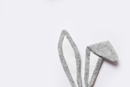 Funny Easter bunny ears on white background, top viewの写真素材
