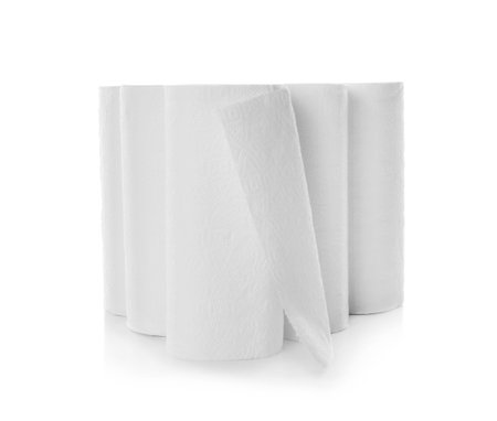 Rolls of paper towels on white backgroundの写真素材
