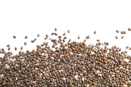 Chia seeds isolated on white, top viewの写真素材