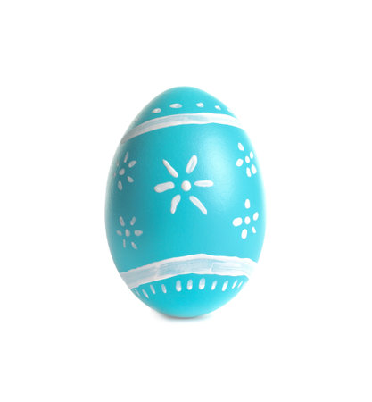 Beautiful painted Easter egg on white backgroundの写真素材