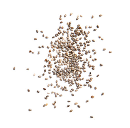 Chia seeds isolated on white, top viewの写真素材