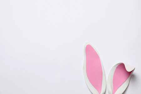 Funny Easter bunny ears on white background, top viewの写真素材