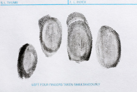 Fingerprint record sheet, top view. criminal investigationの写真素材