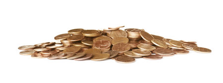 Pile of US coins isolated on white