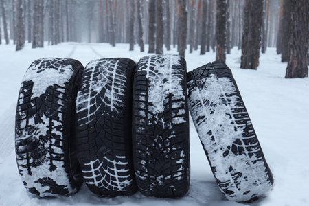 New winter tires on fresh snow