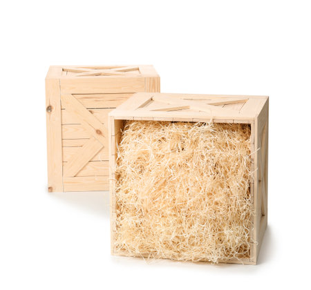 Wooden crates on white background. shipping containersの写真素材