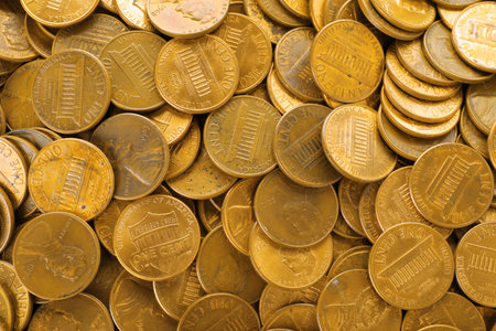 Pile of US coins as background, top view