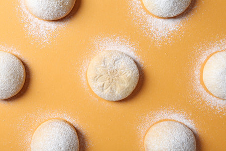 Traditional cookies for Islamic holidays on color background, flat lay. Eid Mubarakの写真素材