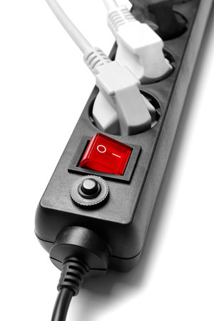Extension cord on white background. Electrician's professional equipmentの写真素材