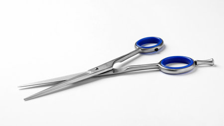 New scissors on white background. professional hair dresser toolの写真素材