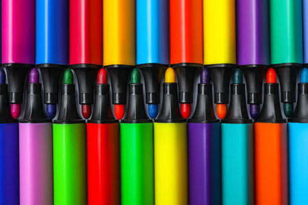 Many colorful markers as background, top view. rainbow paletteの写真素材