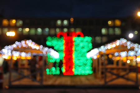 Beautiful bright Christmas decor outdoors. bokeh effectの写真素材