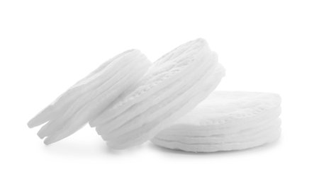 Cotton pads isolated on white. Hygienic accessoriesの写真素材