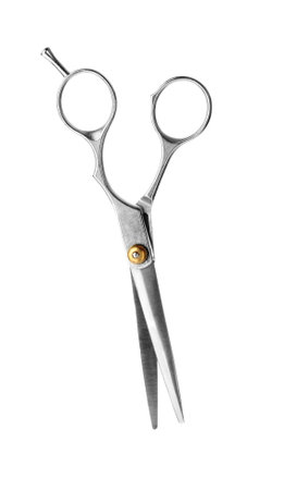 New scissors on white background. professional hair dresser tool
