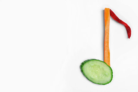 Musical note made of vegetables on white background, top viewの写真素材