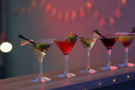 Different martini cocktails on table in barの写真素材