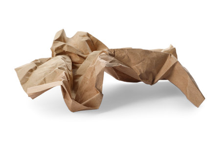 Color sheet of crumpled paper on white backgroundの写真素材