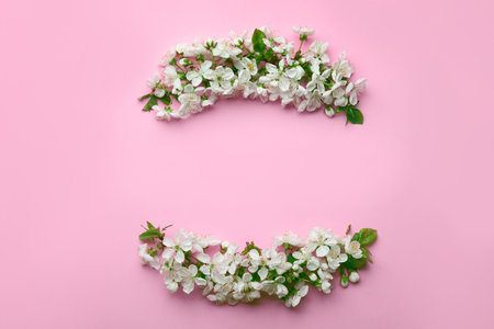 Flat lay composition of beautiful fresh spring flowers on color background, space for textの写真素材