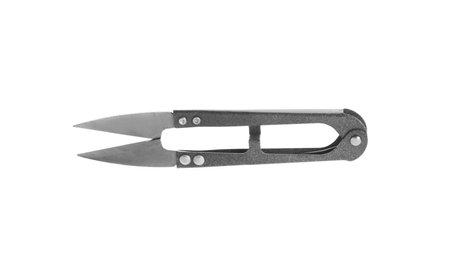 Pair of sewing scissors on white background