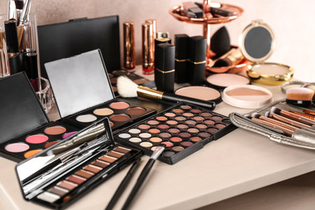Set of luxury cosmetics on dressing tableの写真素材