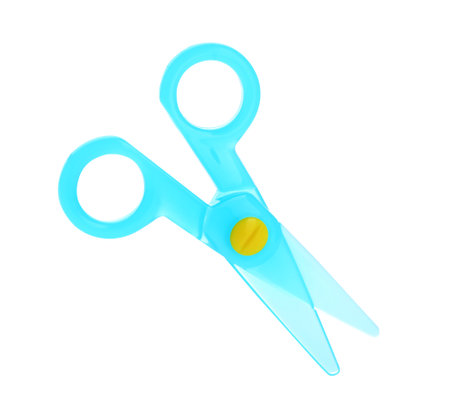 Colorful plastic scissors on white background. school stationeryの写真素材
