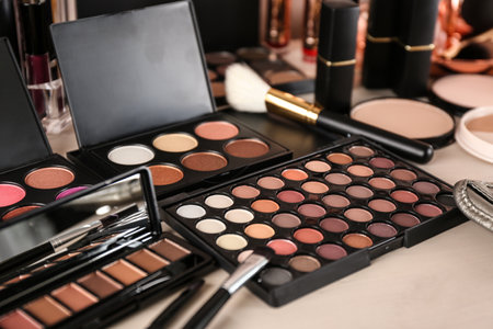 Set of luxury cosmetics on dressing tableの写真素材
