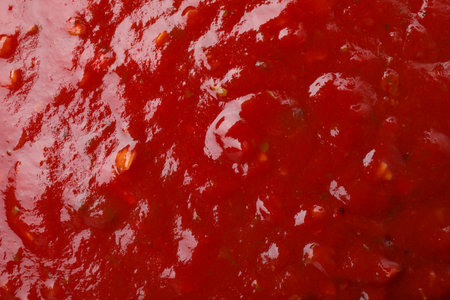 Tasty red spicy sauce as background, closeupの写真素材