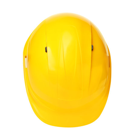 Safety hardhat isolated on white, top view. construction toolの写真素材
