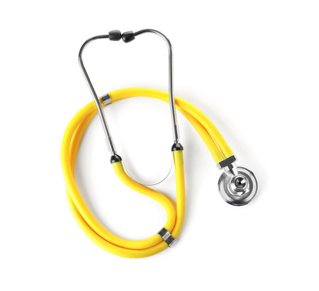 Stethoscope on white background, top view. medical deviceの写真素材