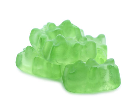 Pile of delicious jelly bears on white backgroundの写真素材