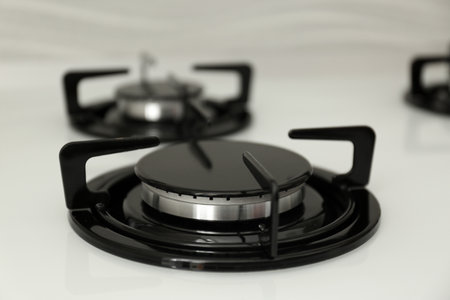 Modern built-in gas cooktop, closeup. kitchen appliancesの写真素材