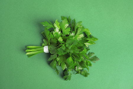 Bunch of fresh green parsley on color background, view from aboveの写真素材