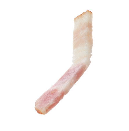 Cut fresh tasty bacon on white backgroundの写真素材
