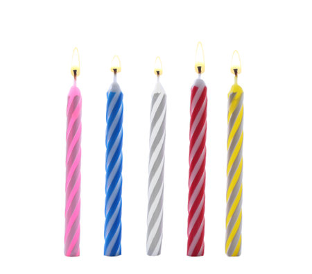 Color birthday cake candles on white backgroundの写真素材
