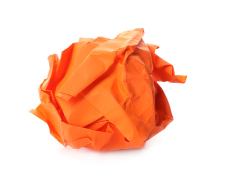 Color crumpled sheet of paper isolated on whiteの写真素材