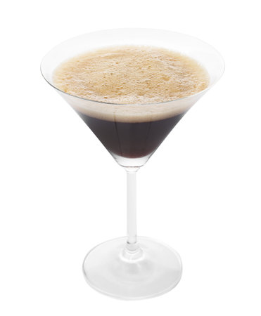 Glass of Espresso Martini on white background. alcohol cocktail