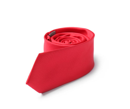 Classic red male necktie isolated on whiteの写真素材