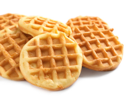 Delicious waffles for breakfast on white background, closeupの写真素材