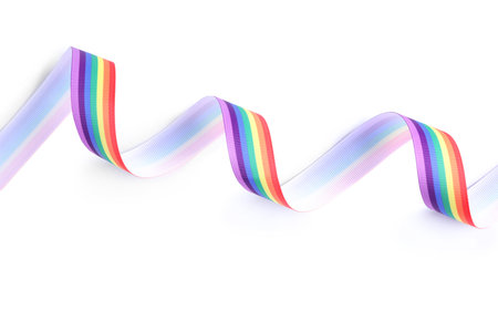 Rainbow ribbon on white background. gay symbolの写真素材