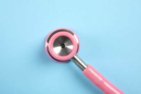 Stethoscope on color background, top view. medical toolの写真素材