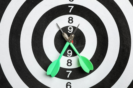 Dart board with color arrows, top viewの写真素材