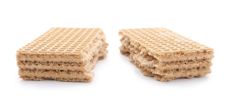 Delicious broken crispy wafer on white background. sweet foodの写真素材