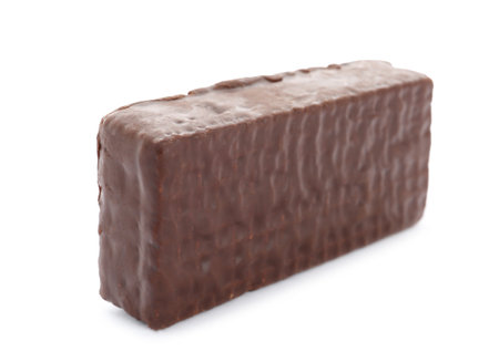 Delicious wafer stick with chocolate coating isolated on whiteの写真素材