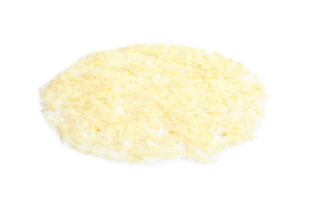 Graded cheese as layer for pizza isolated on white