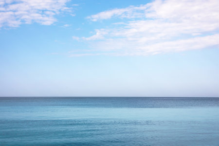 Beautiful view of the sea and blue sky on a sunny dayの写真素材