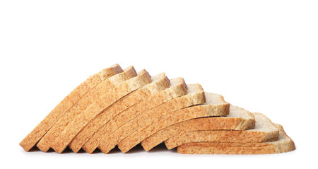 Slices of wheat bread isolated on whiteの写真素材