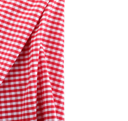 Classic red checkered tablecloth isolated on white, top viewの写真素材