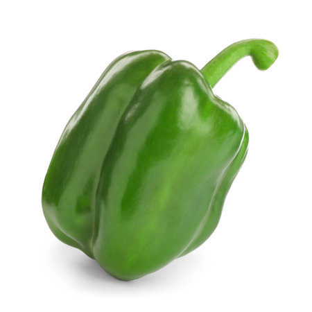Ripe green bell pepper on white backgroundの写真素材