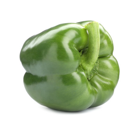 Ripe green bell pepper on white backgroundの写真素材