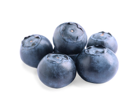 Fresh raw tasty blueberries isolated on whiteの写真素材